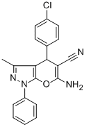 6-氨基-4-(4-氯-苯基)-3-甲基-1-苯基-1,4-二氢-吡喃o[2,3-c]吡唑-5-甲腈结构式_76973-35-8结构式