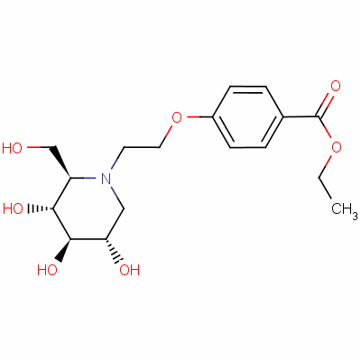 1,5-二脱氧-1,5-[[2-[4-(苄氯羰基)苯氧基]乙基]亚氨基]-D-葡萄糖醇结构式_80879-63-6结构式