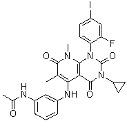 N-[3-[[3-环丙基-1-(2-氟-4-碘苯基)-1,2,3,4,7,8-六氢-6,8-二甲基-2,4,7-三氧代吡啶并[2,3-d]嘧啶-5-基]氨基]苯基]乙酰胺结构式_871700-25-3结构式