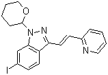 (E)-6-碘-3-[2-(吡啶-2-基)乙烯基]-1-(四氢-2H-吡喃-2-基)-1H-吲唑结构式_886230-77-9结构式