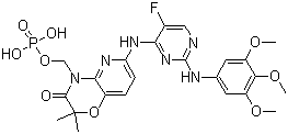 6-[[5-氟-2-[(3,4,5-三甲氧基苯基)氨基]-4-嘧啶基]氨基]-2,2-二甲基-4-[(磷酰氧基)甲基]-2H-吡啶并[3,2-b]-1,4-恶嗪-3(4H)-酮结构式_901119-35-5结构式