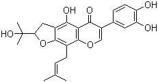 6-(3,4-二羟基苯基)-2,3-二氢-4-羟基-2-(1-羟基-1-甲基乙基)-9-(3-甲基-2-丁烯-1-基)-5H-呋喃并[3,2-G][1]苯并吡喃-5-酮结构式_911004-72-3结构式
