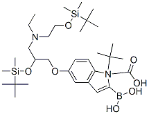 2-硼-5-[2-[[(1,1-二甲基乙基)二甲基甲硅烷基]氧基]-3-[[2-[[(1,1-二甲基乙基)二甲基甲硅烷基]氧基]乙基]乙氨基]丙氧基]-1H-吲哚-1-羧酸-1-(1,1-二甲基乙基)酯结构式_913388-77-9结构式