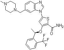 5-[6-[(4-甲基-1-哌嗪)甲基]-1H-苯并咪唑-1-基]-3-[(1R)-1-[2-(三氟甲基)苯基]乙氧基]-2-噻吩羧胺结构式_929095-18-1结构式