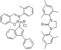 氯(1,3-二均三甲苯基-2-咪唑烷基亚基)(2-{(E)-[(2-甲基苯基)亚氨基]甲基}苯酚-kappaO)(3-苯基-1H-茚-1-亚基)钌结构式_934538-12-2结构式