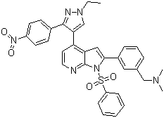 1-(3-(4-(1-乙基-3-(4-硝基苯基)-1H-吡唑-4-基)-1-(苯基磺酰基)-1H-吡咯并[2,3-b]吡啶-2-基)苯基)-N,N-二甲基甲胺结构式_942920-68-5结构式