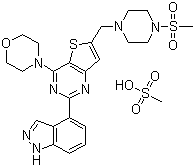 2-(1H-吲唑-4-基)-6-[[4-(甲基磺酰基)-1-哌嗪]甲基]-4-(4-吗啉)-噻吩并[3,2-d]嘧啶结构式_957054-50-1结构式
