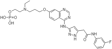 3-[[7-[3-[乙基[2-(磷酰氧基)乙基]氨基]丙氧基]-4-喹唑啉基]氨基]-N-(3-氟苯基)-1H-吡唑-5-乙酰胺结构式_957881-03-7结构式