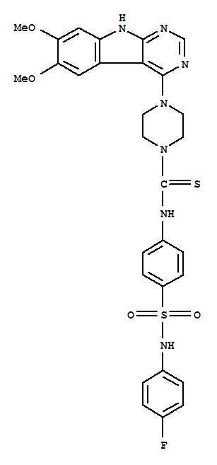 4-(6,7-二甲氧基-9h-嘧啶并[4,5-b]吲哚-4-基)-n-[4-[[(4-氟苯基)氨基]磺酰基]苯基]-1-哌嗪硫代甲酰胺结构式_1023310-86-2结构式