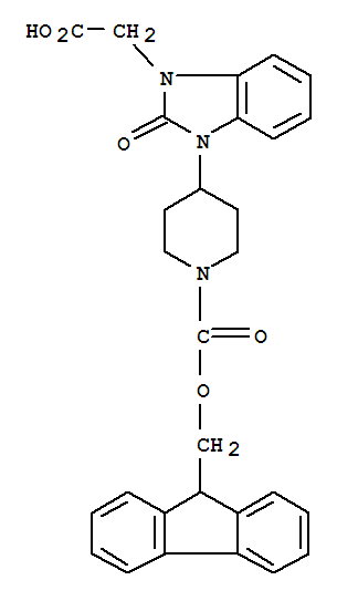 (3-{1-[(9H-芴-9-基甲氧基)羰基]-4-哌啶基}-2-氧代-2,3-二氢-1H-苯并咪唑-1-基)乙酸结构式_215190-29-7结构式