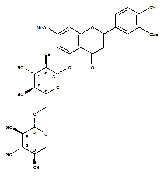 2-(3,4-二甲氧基苯基)-7-甲氧基-5-[(6-O-BETA-D-吡喃木糖基-BETA-D-吡喃葡萄糖基)氧基]-4H-1-苯并吡喃-4-酮结构式_221289-31-2结构式
