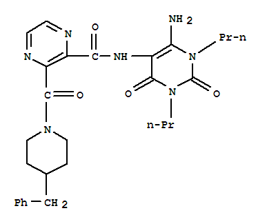 (9CI)-N-(6-氨基-1,2,3,4-四氢-2,4-二氧代-1,3-二丙基-5-嘧啶)-3-[[4-(苯基甲基)-1-哌啶基]羰基]-吡嗪羧酰胺结构式_260427-51-8结构式