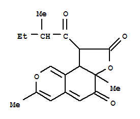 4-乙酰基-8-甲基-7-(3-甲基-2-氧代戊基)-1H-2-苯并吡喃-1,6(8ah)-二酮结构式_31020-94-7结构式