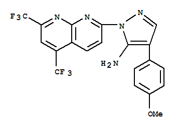 (9Ci)-1-[5,7-双(三氟甲基)-1,8-萘啶-2-基]-4-(4-甲氧基苯基)-1H-吡唑-5-胺结构式_321522-21-8结构式