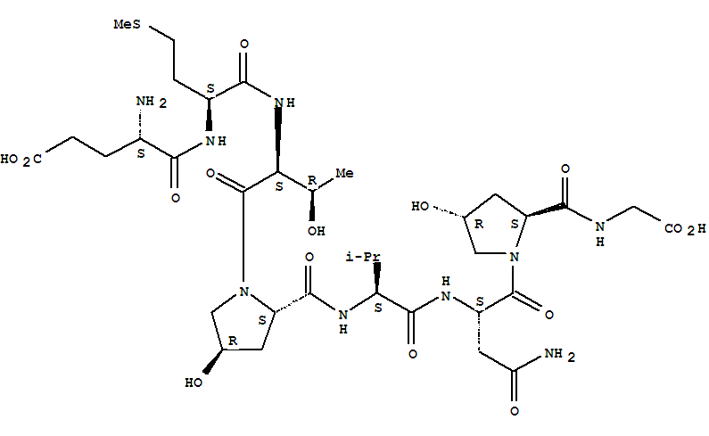 L-alpha-谷氨酰-L-蛋氨酰-L-苏氨酰-(4R)-4-羟基-L-脯氨酰-L-缬氨酰-L-天冬氨酰胺酰-(4R)-4-羟基-L-脯氨酰-甘氨酸结构式_393827-71-9结构式