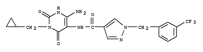 n-[4-氨基-1-(环丙基甲基)-1,2,3,6-四氢-2,6-二氧代-5-嘧啶]-1-[[3-(三氟甲基)苯基]甲基]-1H-吡唑-4-羧酰胺结构式_752222-86-9结构式
