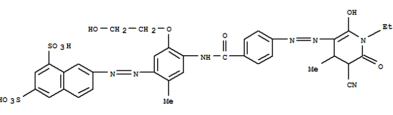 7-[[4-[[4-[(5-氰基-1-乙基-1,4,5,6-四氢-2-羟基-4-甲基-6-氧代-3-吡啶)氮杂]苯甲酰基]氨基]-5-(2-羟基乙氧基)-2-1,3-萘二磺酸结构式_884304-25-0结构式
