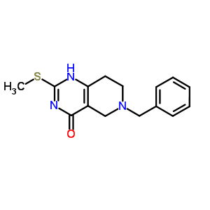 5,6,7,8-四氢-2-(甲基硫代)-6-(苯基甲基)-吡啶并[4,3-d]嘧啶-4(3H)-酮结构式_1033-34-7结构式