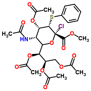 5-(乙酰氨基)-2-氯-2,5-二脱氧-3-S-苯基-3-硫代-D-赤式-alpha-L-葡糖-2-吡喃壬酮糖酸甲酯4,7,8,9-四乙酸酯结构式_120104-58-7结构式
