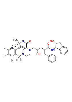 1-{4-苄基-2-羟基-5-[(2-羟基-2,3-二氢-1H-茚-1-基)氨基]-5-氧代戊基}-N-(2-甲基-2-丙基)-4-[(2H4)-3-吡啶基(2H2)甲基]-2-哌嗪甲酰胺结构式_185897-02-3结构式