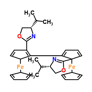 (S,S)-2,2-双[(S)-4-异丙基噁唑啉-2-基]-1,1-联二茂铁结构式_190601-12-8结构式