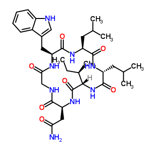 2-[(2S,8S,11S,14R,17S)-17-[(2R)-丁烷-2-基]-8-(1H-吲哚-3-甲基)-11,14-二(2-甲基丙基)-3,6,9,12,15,18-六氧代-1,4,7,10,13,16-六氮杂十八碳-2-基]乙酰胺结构式_194660-14-5结构式