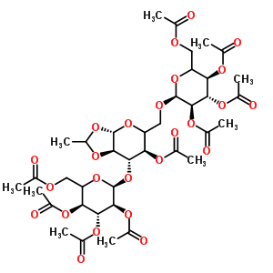 (5Xi)-2,3,4,6-四-O-乙酰基-alpha-D-木糖基-己糖吡喃糖苷-(1->6)-[(5Xi)-2,3,4,6-四-O-乙酰基-alpha-L-木糖基-己糖吡喃糖苷-(1->3)]-(5Xi)-4-O-乙酰基-1,2-O-亚乙基-beta-D-木糖基-吡喃己糖结构式_230953-17-0结构式