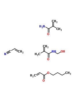 2-丙烯酸丁酯与 N-(羟基甲基)-2-甲基-2-丙烯酰胺, 2-甲基-2-丙烯酰胺和 2-丙烯腈的聚合物结构式_25068-04-6结构式