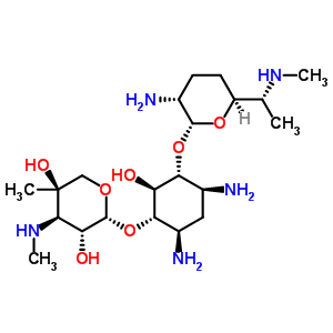 (2R,3R,4R,5R)-2-[(1S,2S,3R,4S,6R)-4,6-二氨基-3-[(2R,3R,6S)-3-氨基-6-[(1R)-1-甲基氨基乙基]四氢吡喃-2-基]氧基-2-羟基-环己基]氧基-5-甲基-4-甲基氨基-四氢吡喃-3,5-二醇结构式_25876-10-2结构式