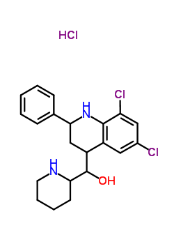 4-Quinolinemethanol,6,8-dichloro-1,2,3,4-tetrahydro-2-phenyl-a-2-piperidinyl-, hydrochloride (1:1) Structure,29312-70-7Structure
