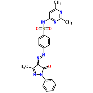 4-[2-(4,5-二氢-3-甲基-5-氧代-1-苯基-1H-吡唑-4-基)二氮杂烯]-N-(2,6-二甲基-4-嘧啶)-苯磺酰胺结构式_29822-00-2结构式