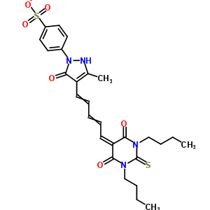 4-[4-[5-(1,3-二丁基-4,6-二氧代-2-巯基-1,3-二嗪农-5-亚基)戊-1,3-二烯基]-5-甲基-3-氧代-1H-吡唑-2-基]苯磺酸根结构式_335080-22-3结构式