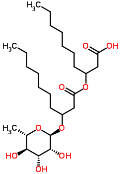 3-[3-[(2R,3R,4R,5R,6S)-3,4,5-三羟基-6-甲基四氢吡喃-2-基]氧基癸酰氧基]癸酸结构式_37134-61-5结构式