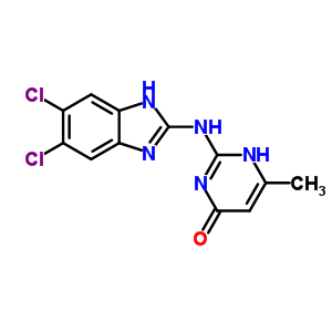 2-[(5,6-二氯-1H-苯并咪唑-2-基)氨基]-6-甲基-1H-嘧啶-4-酮结构式_42388-61-4结构式
