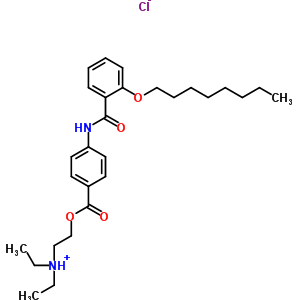普鲁卡因相关化合物的盐酸盐(二乙基(2-羟乙基)-氨基-对-[邻-(辛氧基)苯甲酰氨基]苯甲酸甲酯盐酸盐)结构式_51444-52-1结构式