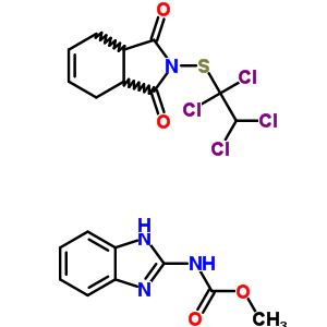 1H-苯并咪唑-2-基氨基甲酸甲酯与 3a,4,7,7a-四氢-2-((1,1,2,2-四氯乙基)硫代)-1H-异吲哚-1,3(2H)-二酮混合物结构式_51602-12-1结构式