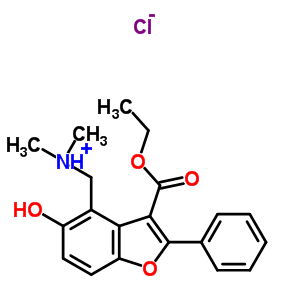 4-[(二甲基氨基)甲基]-5-羟基-2-苯基-3-苯并呋喃羧酸乙酯盐酸盐结构式_51771-50-7结构式
