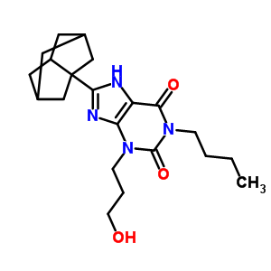 1-丁基-3-(3-羟基丙基)-8-(三环[3.3.1.0<sup>3,7</sup>]壬-3-基)-3,7-二氢-1H-嘌呤-2,6-二酮结构式_524944-72-7结构式