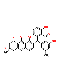 6,7-Dihydro-1,4’,5’,6,9-pentahydroxy-2’,6-dimethyl [2,9’-bianthracene]-8,10’(5h,9’h)-dione Structure,56709-26-3Structure