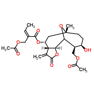 (Z)-2-乙酰氧基甲基-2-丁烯酸 [(3aR,4R,6S,9S,10S,11R,11aS)-十二氢-10-乙酰氧基甲基-9-羟基-6-甲基-3-亚甲基-2-氧代-6,11-环氧环癸并[b]呋喃-4-基] 酯结构式_57800-56-3结构式