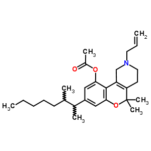 1,2,3,4-四氢-5,5-二甲基-8-(1,2-二甲基庚基)-10-乙酰基氧基-2-(2-丙烯基)-5H-[1]苯并吡喃并[4,3-c]吡啶结构式_58019-92-4结构式