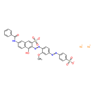 Disodium 7-(benzoylamino)-4-hydroxy-3-({2-methoxy-4-[(4-sulfonatophenyl)diazenyl]phenyl}diazenyl)-2-naphthalenesulfonate Structure,5873-27-8Structure