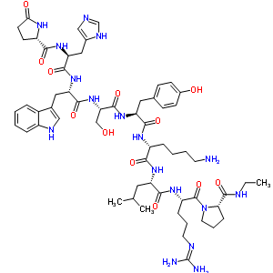 赖氨酰(6)-N-乙基脯氨酰胺(9)-去-甘氨酰胺(10)-促黄体激素释放激素结构式_59131-98-5结构式