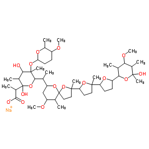 (2S,3R,4R,5R,6S,7R,8S,27S)-5,15-二去甲氧基-14-去甲基-5-羟基-27-甲氧基-8,20-二甲基腐霉素钠盐结构式_59202-85-6结构式