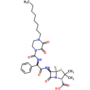 (2S,5R,6R)-3,3-二甲基-6-[[(R)-[[(4-辛基-2,3-二氧代哌嗪-1-基)羰基]氨基]苯基乙酰基]氨基]-7-氧代-4-硫杂-1-氮杂双环[3.2.0]庚烷-2-羧酸结构式_59703-98-9结构式