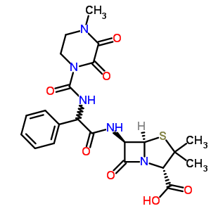 (2S,5R,6R)-3,3-二甲基-6-[[(R)-[[(4-甲基-2,3-二氧代哌嗪-1-基)羰基]氨基]苯基乙酰基]氨基]-7-氧代-4-硫杂-1-氮杂双环[3.2.0]庚烷-2-羧酸结构式_59723-60-3结构式