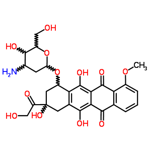 (8S-顺式)-10-((3-氨基-2,3-二脱氧-alpha-L-核-己糖吡喃糖苷)氧基)-7,8,9,10-四氢-6,8,11-三羟基-8-(羟基乙酰基)-1-甲氧基-5,12-并四苯醌结构式_62414-01-1结构式