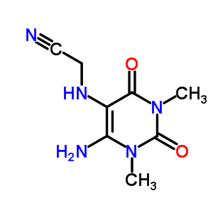 2-[(6-氨基-1,2,3,4-四氢-1,3-二甲基-2,4-二氧代-5-嘧啶)氨基]-乙腈结构式_7468-65-7结构式