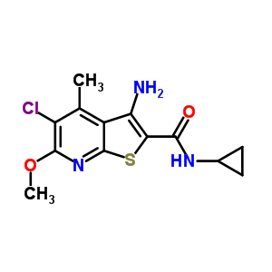 3-氨基-5-氯-N-环丙基-6-甲氧基-4-甲基噻吩并[2,3-b]吡啶-2-羧酰胺结构式_886047-13-8结构式