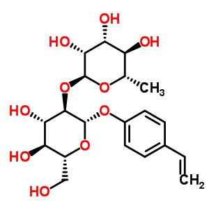 4-乙烯基苯基 2-O-(6-去氧-ALPHA-L-吡喃甘露糖)-BETA-D-吡喃葡萄糖苷结构式_90852-99-6结构式